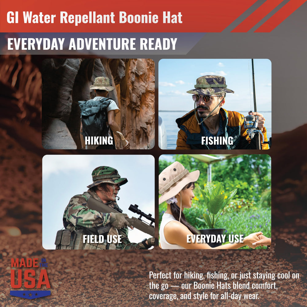 M MCGUIRE GEAR water-repellant boonie hat vents showcase breathability.