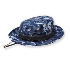 M MCGUIRE GEAR boonie hat navy digital front view provides sun protection and rugged style.