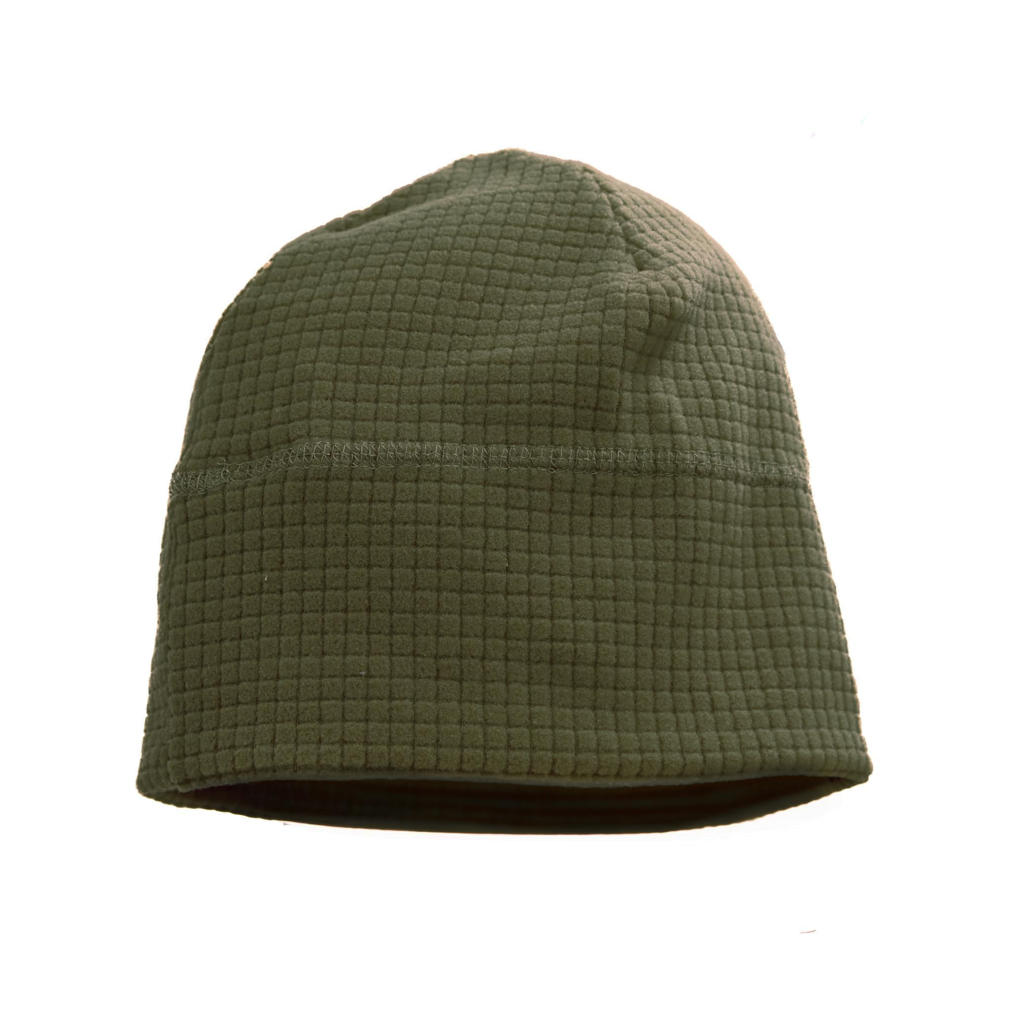 M McGuire Gear grid fleece cap shown on head with a secure one-size-fit.