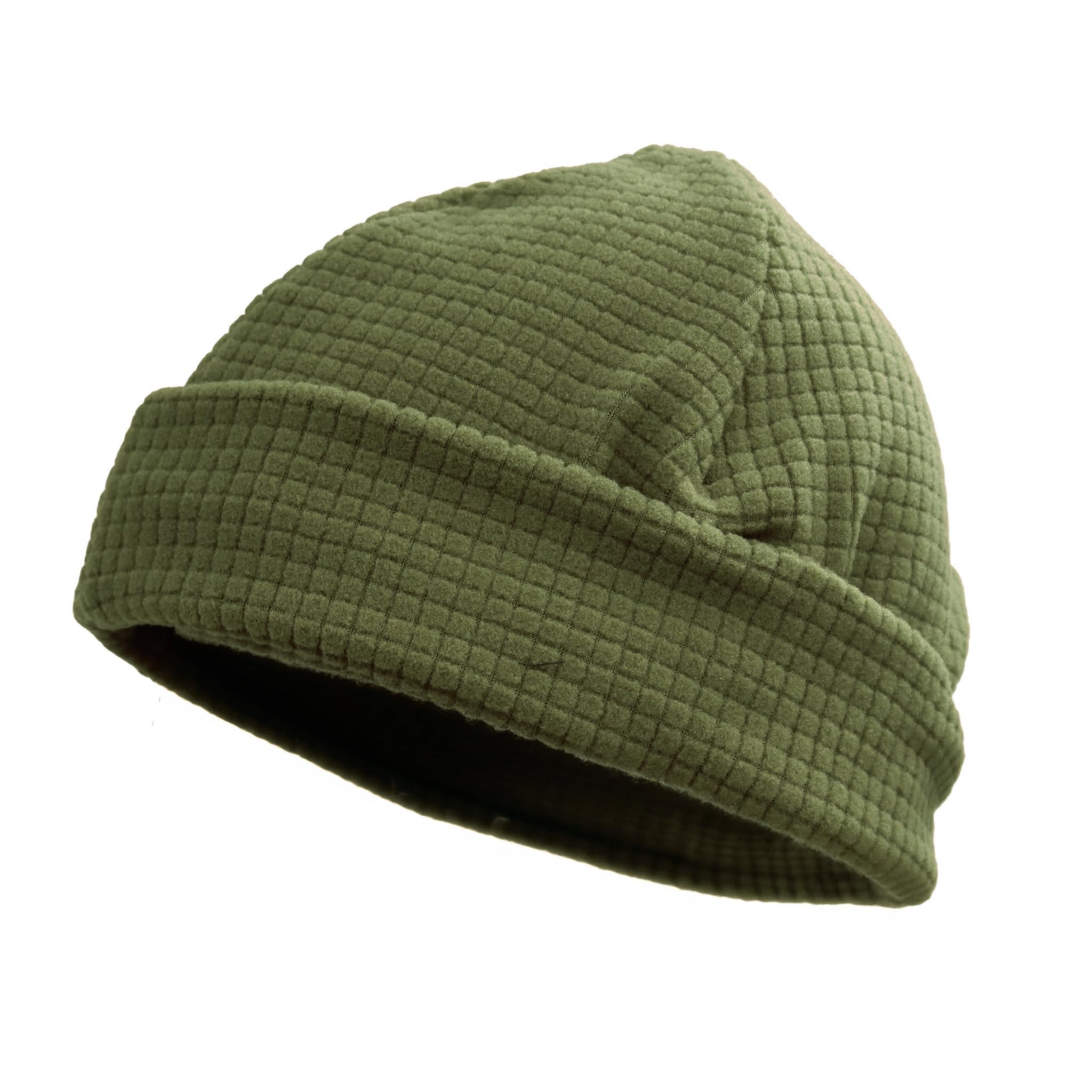 M McGuire Gear grid fleece cap rolled for compact packing on the trail.