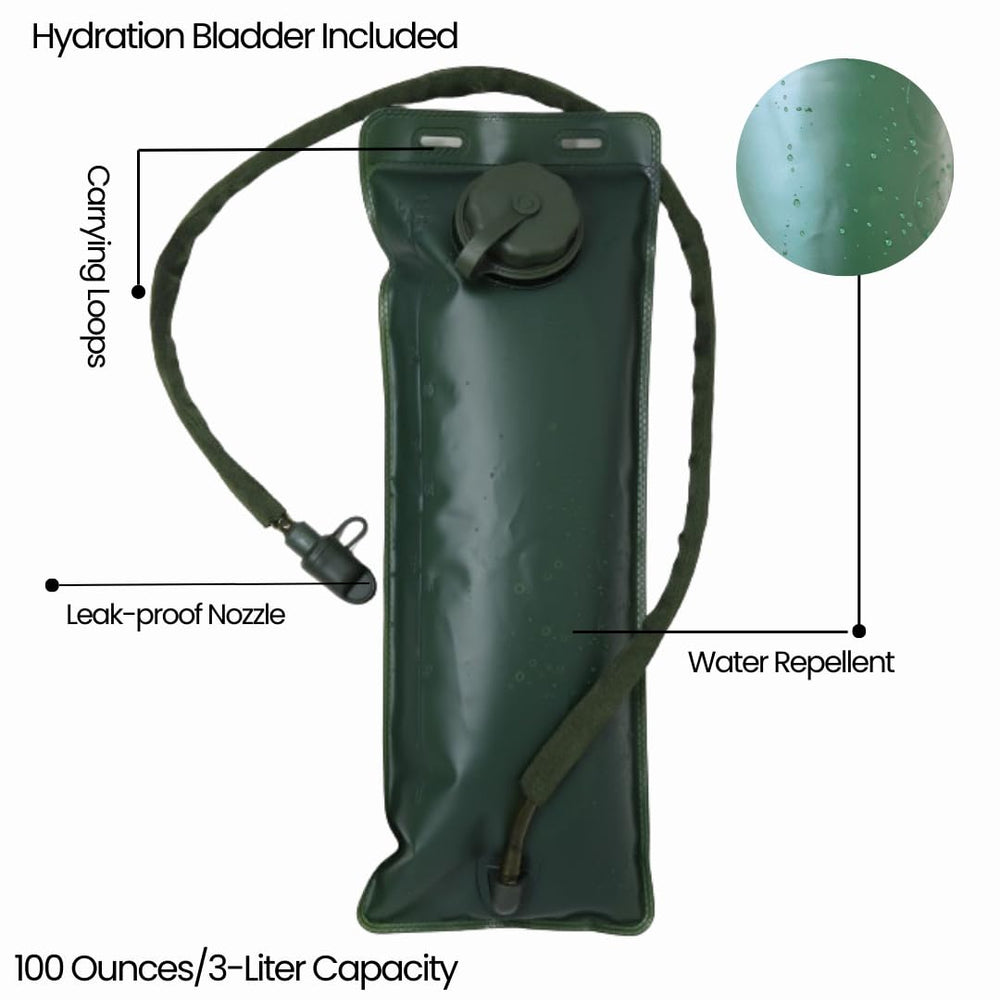 M MCGUIRE GEAR hydration backpack interior shows a 3L bladder ready for use.