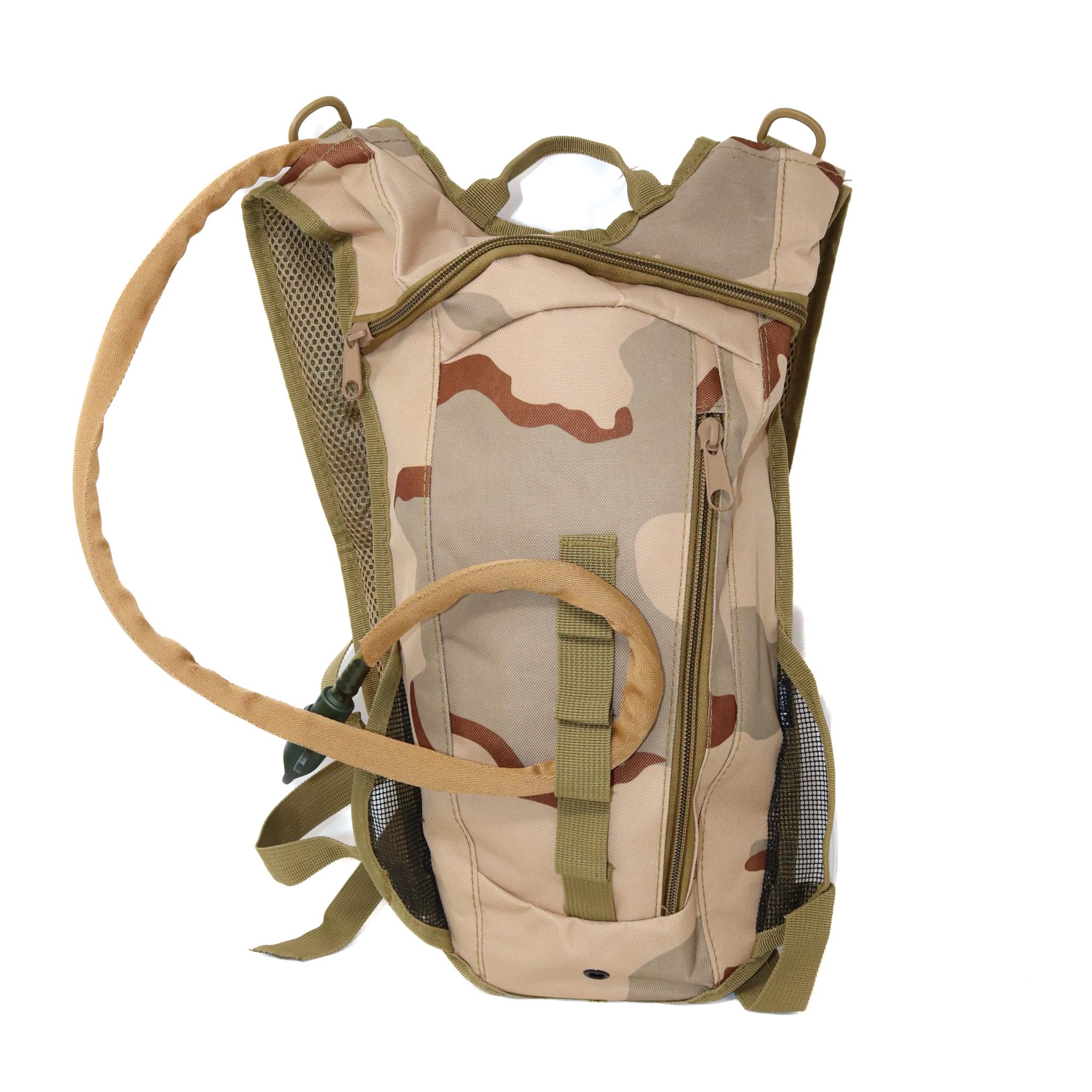 M MCGUIRE GEAR hydration backpack front view with accessible drinking tube for on-the-go hydration.