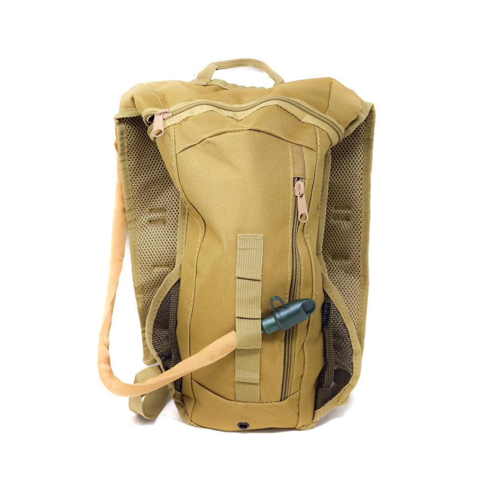 M MCGUIRE GEAR hydration backpack side view showing compact storage.