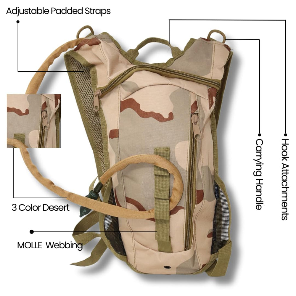 M MCGUIRE GEAR hydration backpack top handle for easy transport when not worn.