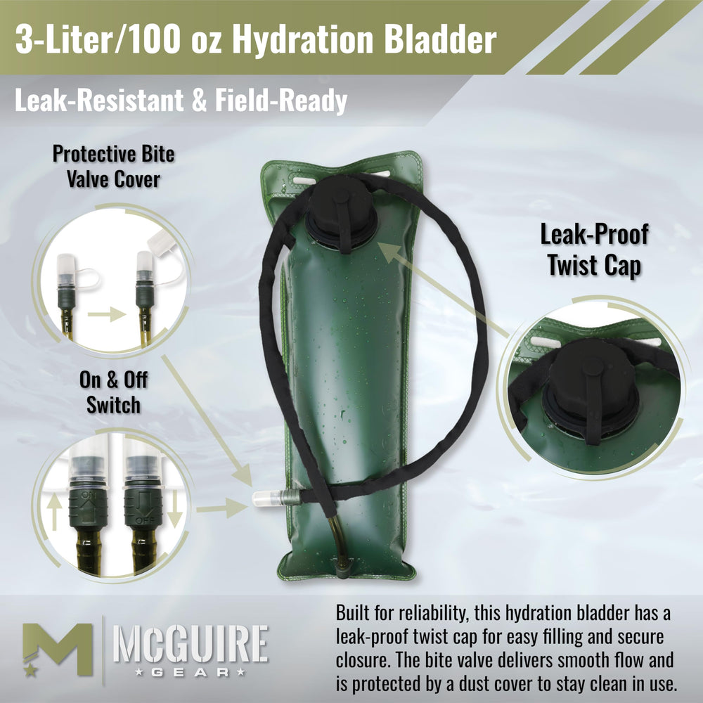 M MCGUIRE GEAR hydration bladder wide opening for easy cleaning and fast refills.