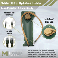 M MCGUIRE GEAR hydration bladder with wide-mouth opening for easy filling and cleaning.