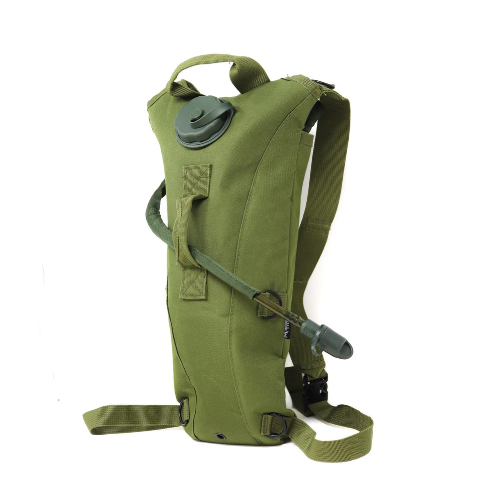 M MCGUIRE GEAR hydration pack back view showing dual compartments for organization.