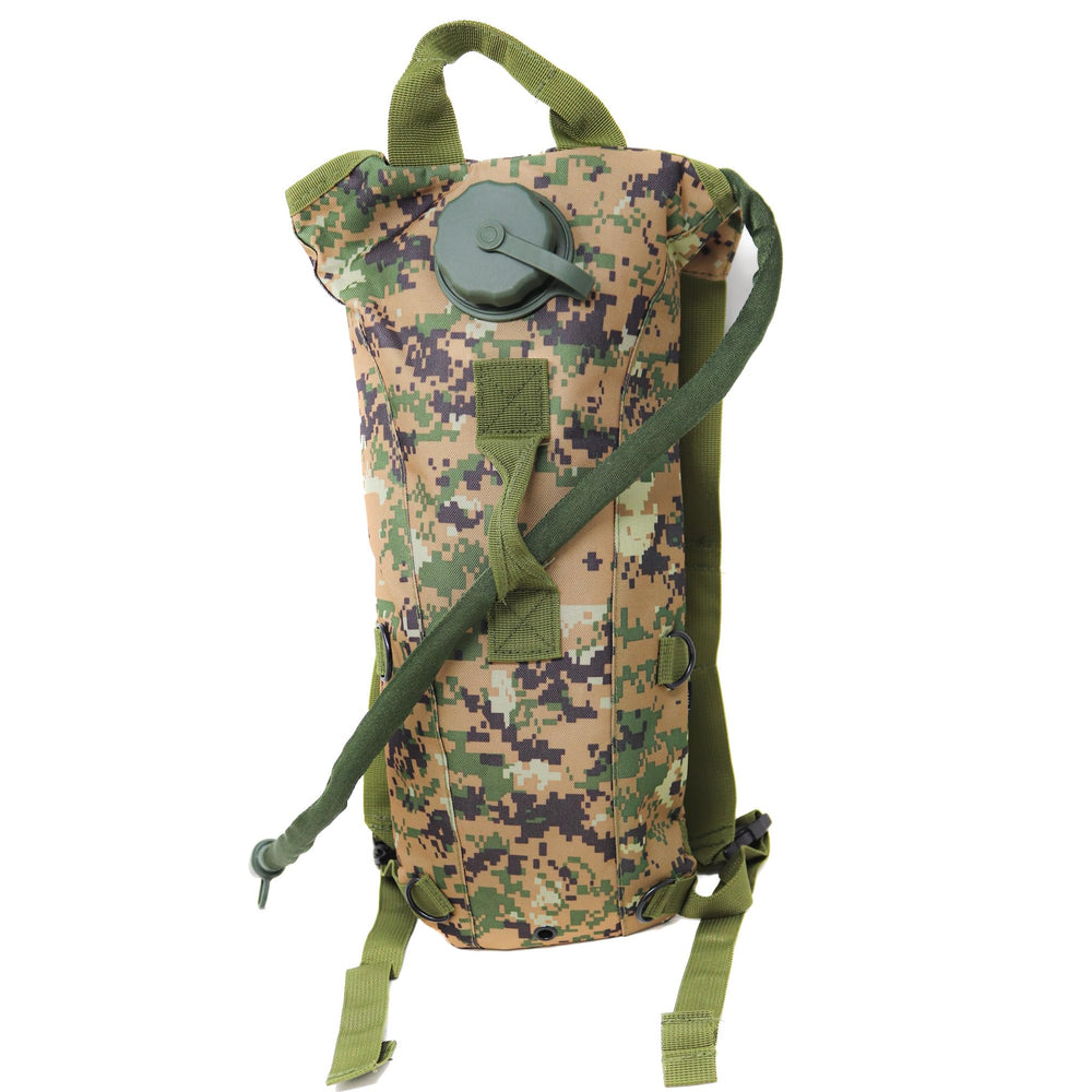 M MCGUIRE GEAR hydration pack in woodland Marpat for rugged outdoor use.