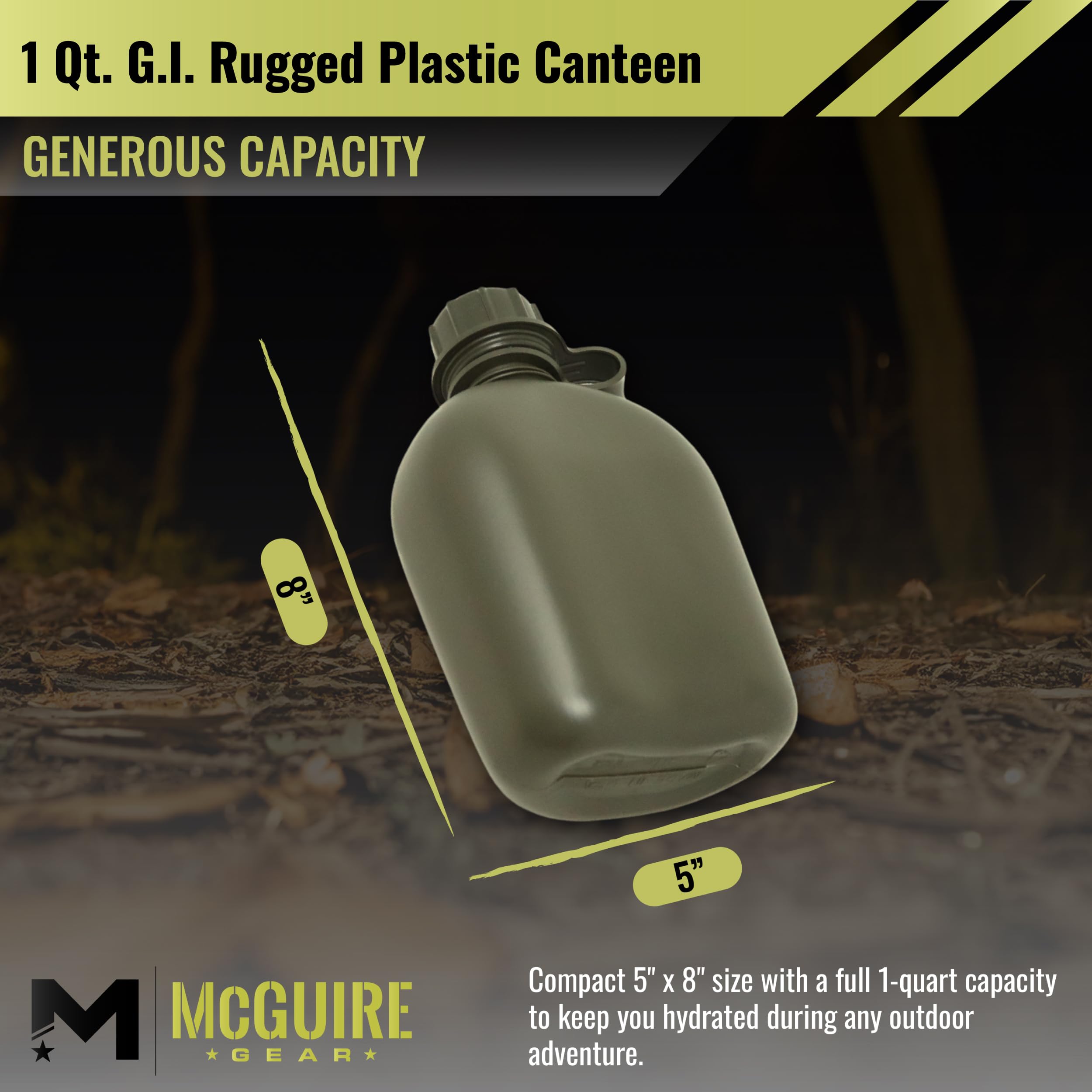 M MCGUIRE GEAR leak-resistant cap ensures secure transport on hikes.