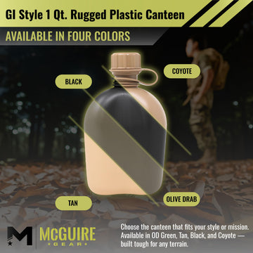 M MCGUIRE GEAR olive drab canteen ready for camping or hiking.