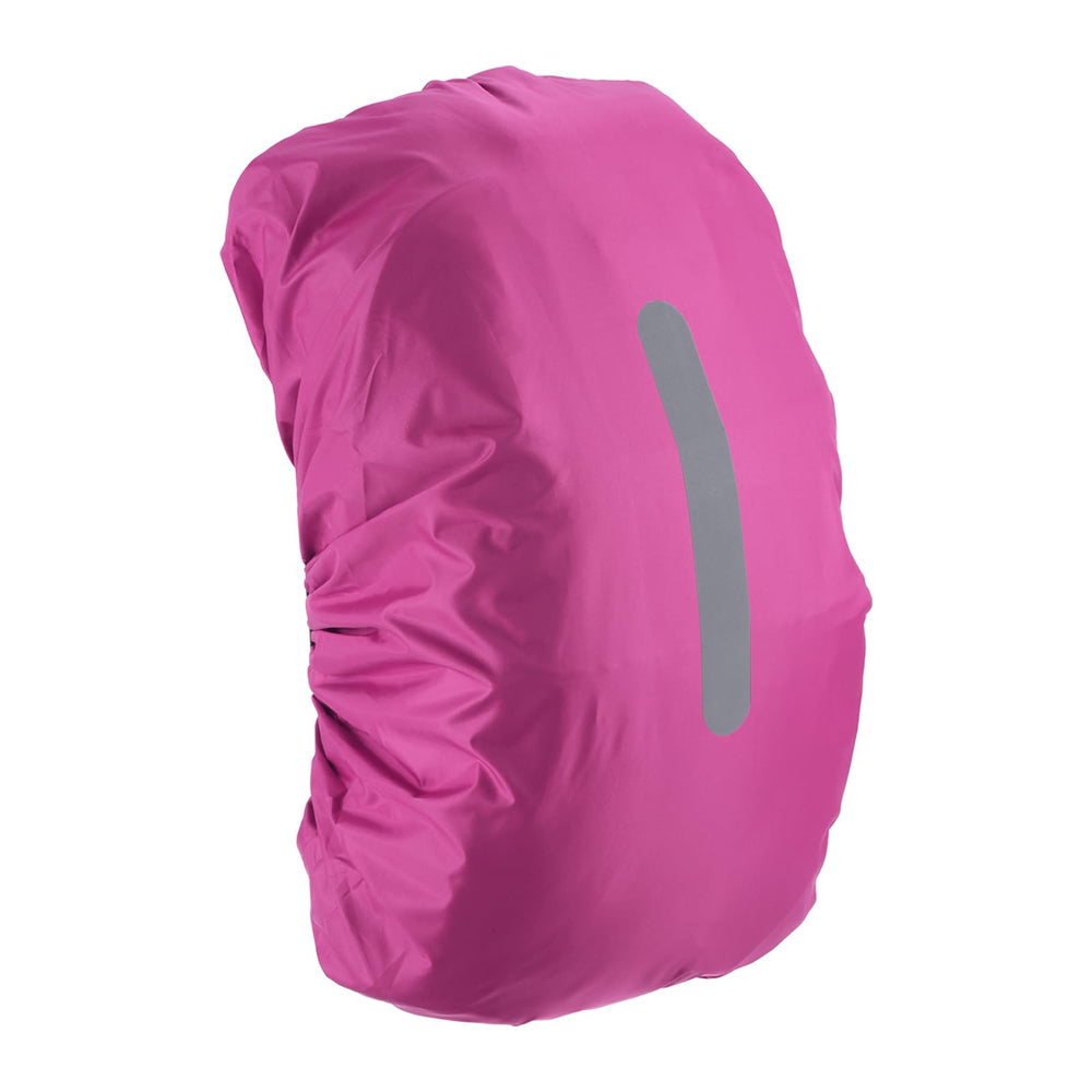 M METERXITY backpack rain cover in rose red with vertical reflective strap for visibility.