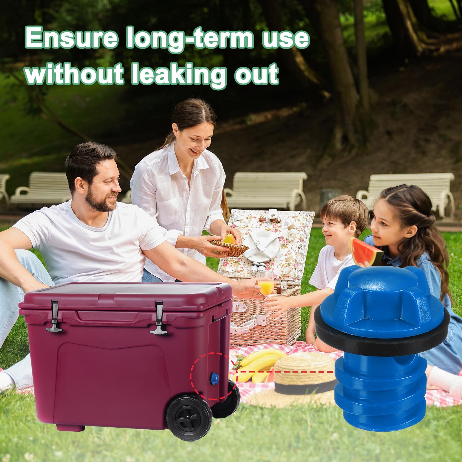 MMETERXITY cooler drain plug blue thumb-turn close-up emphasizes user-friendly control