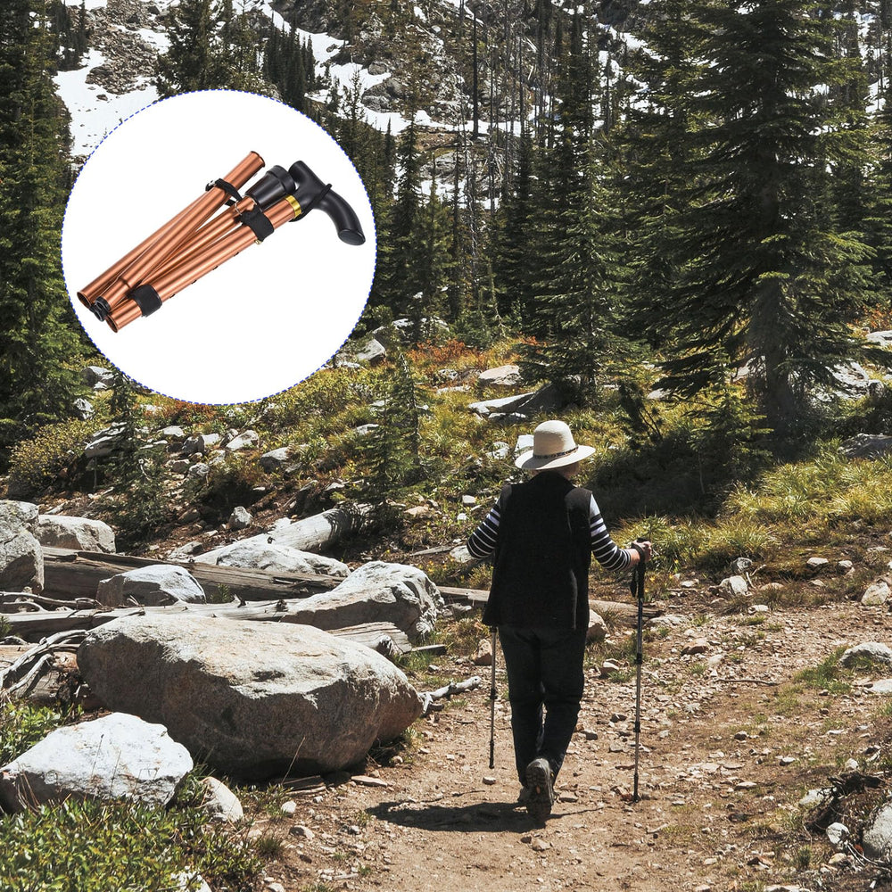 MMETERXITY aluminum alloy trekking poles emphasize durability and lightweight handling.