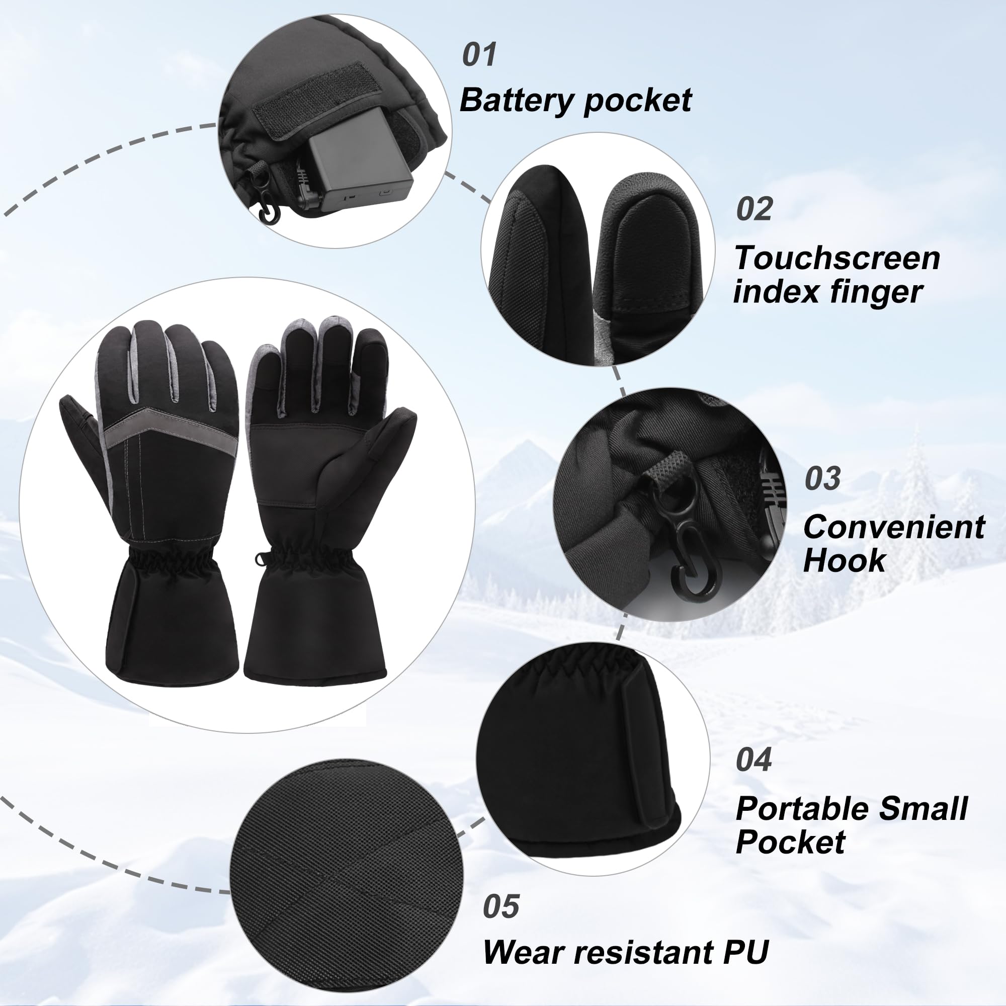 MMlove heated gloves packaged with battery boxes for AAA batteries.