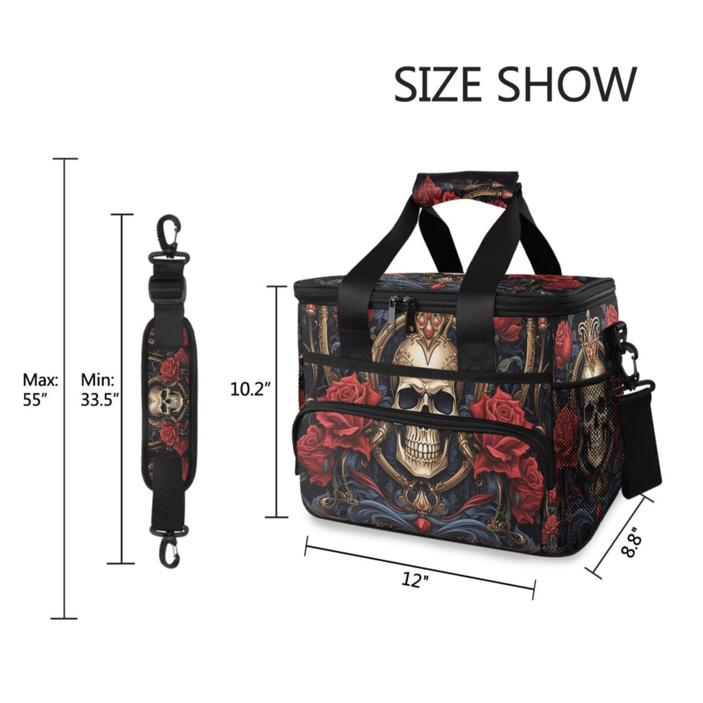 MNSRUU Gothic Skull Rose cooler bag, 15L capacity for meals and snacks.