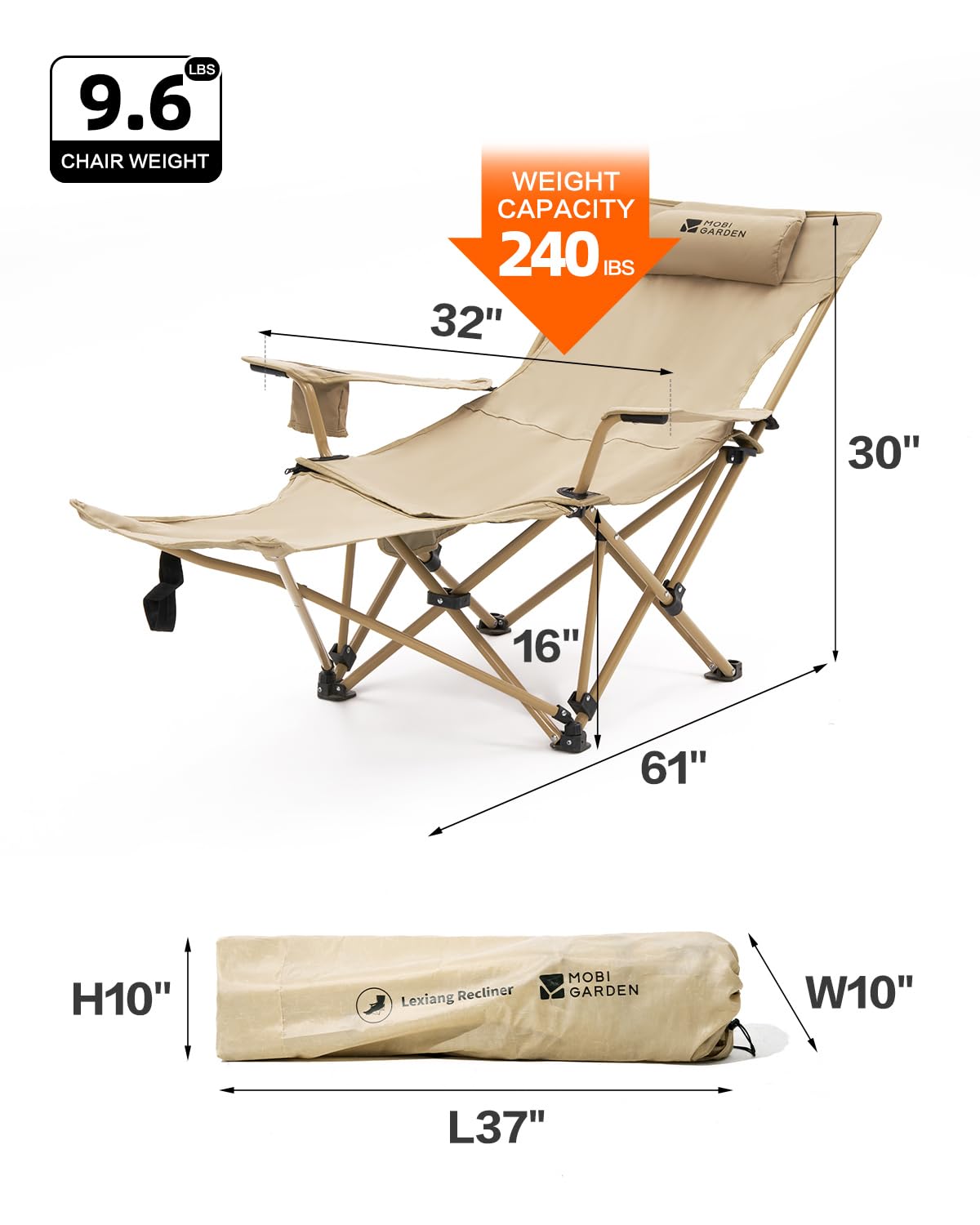 MOBI GARDEN heavy-duty frame ensures stable seating on diverse terrains.