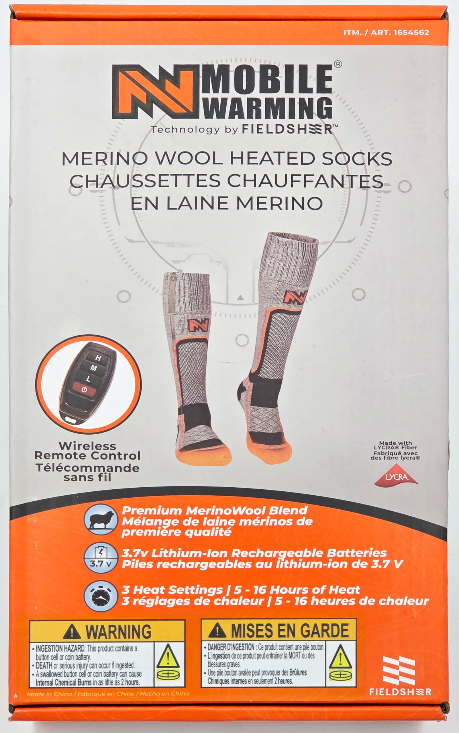 Mobile Warming Merino Wool Heated Socks battery-compartment view ensures secure, sleek power.