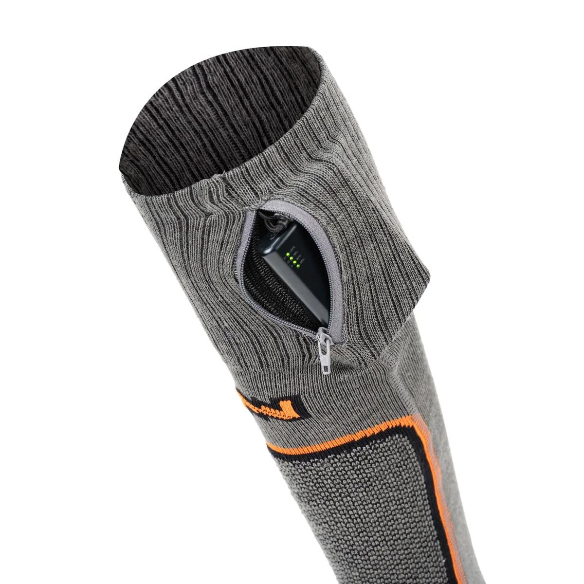 Secure YKK battery compartment preserves a sleek profile in heated socks