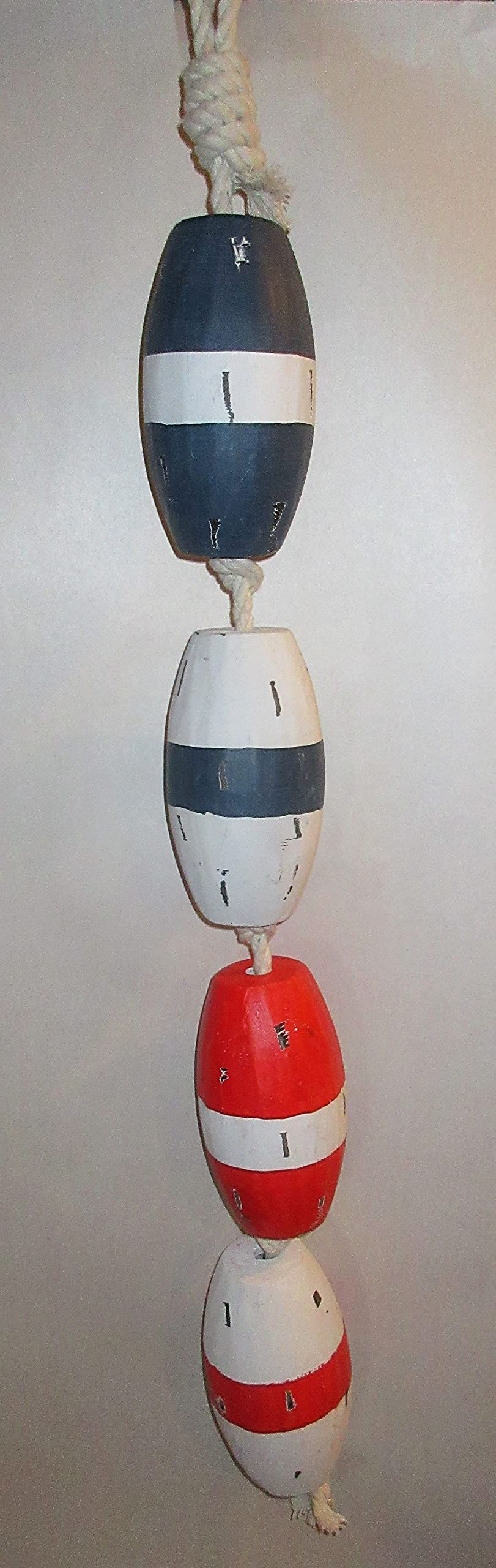 Moby Dick 36-inch string of four wooden fishing buoys with distressed finish