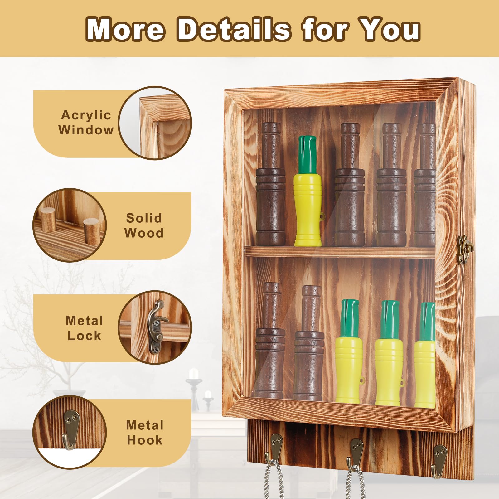 MOCAS duck-call display rustic wood finish complements any room