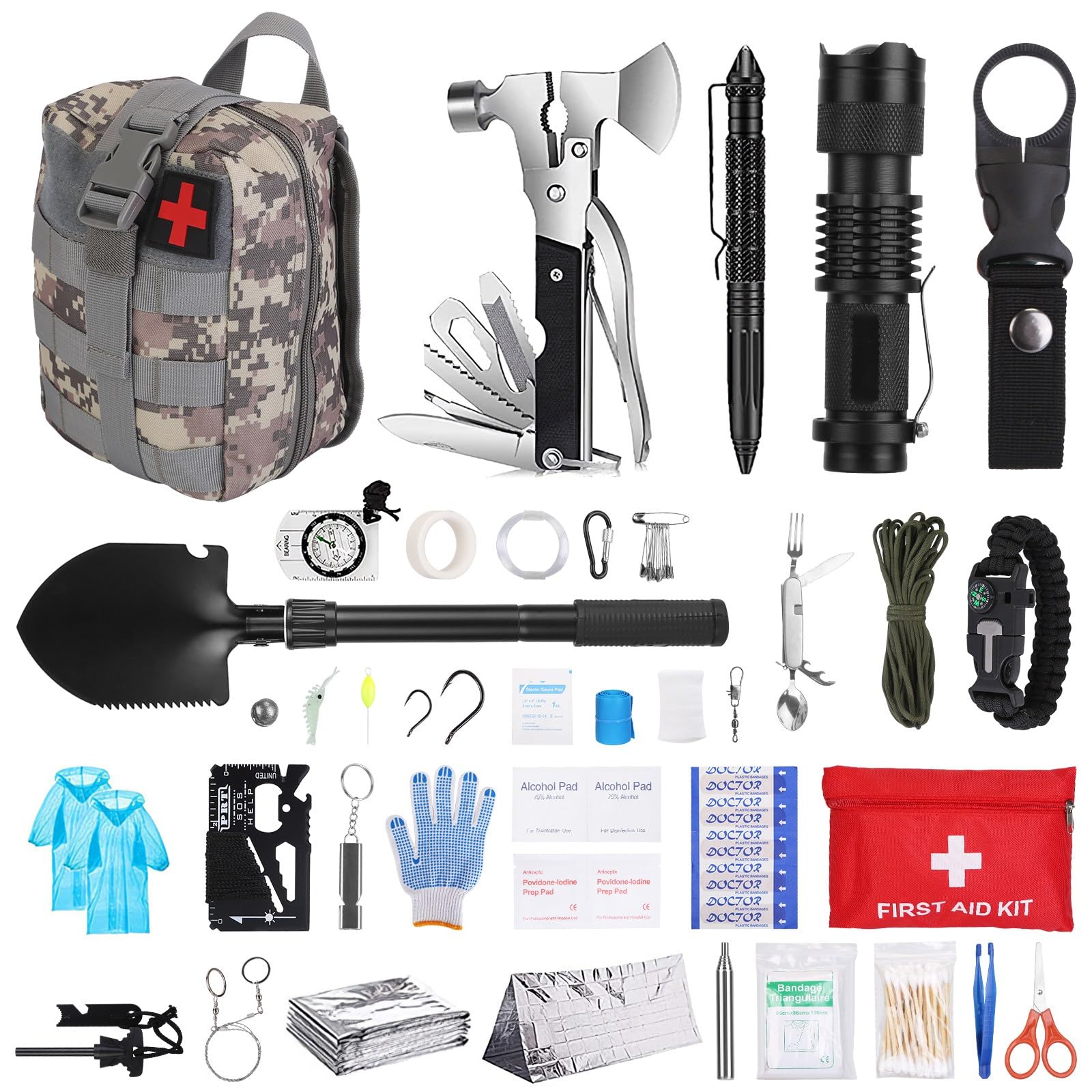 Moclever 125pcs survival kit pouch view for outdoors readiness