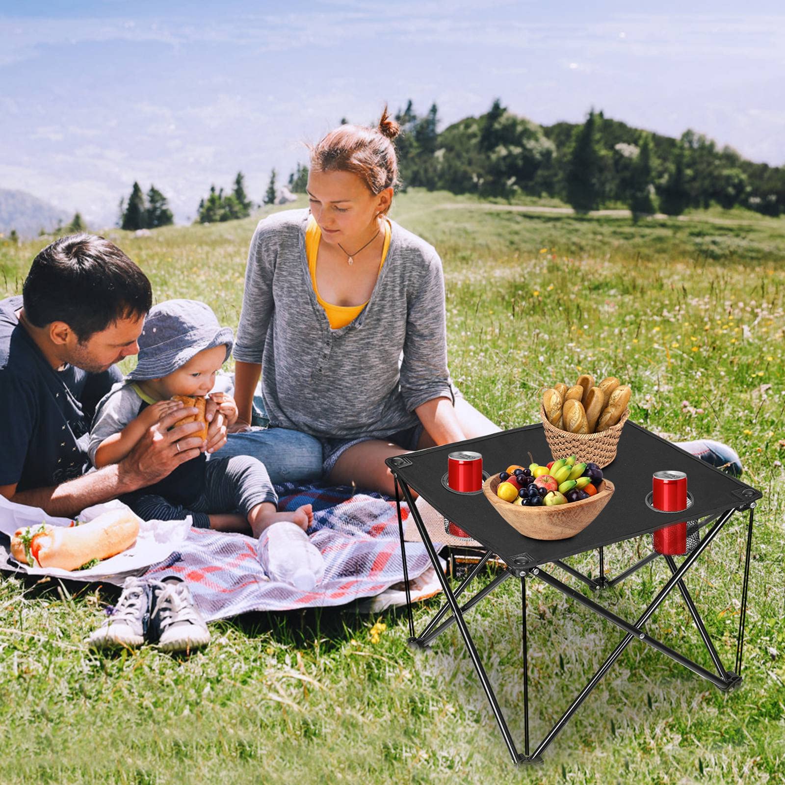 Moclever camping table with carry bag enables quick, portable outdoor use.