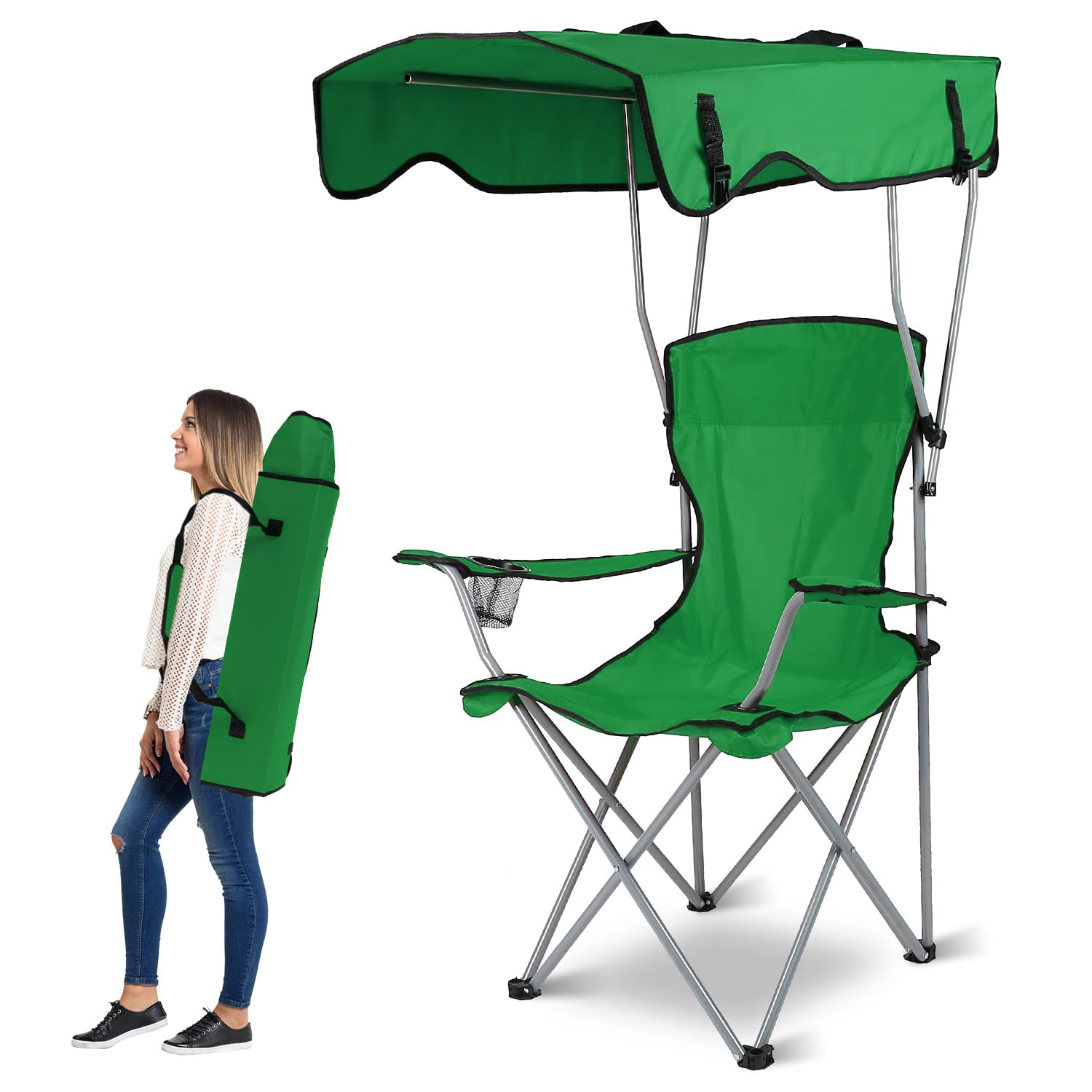 Moclever Folding Canopy Camp Chair sun protection blocks sun at the beach.