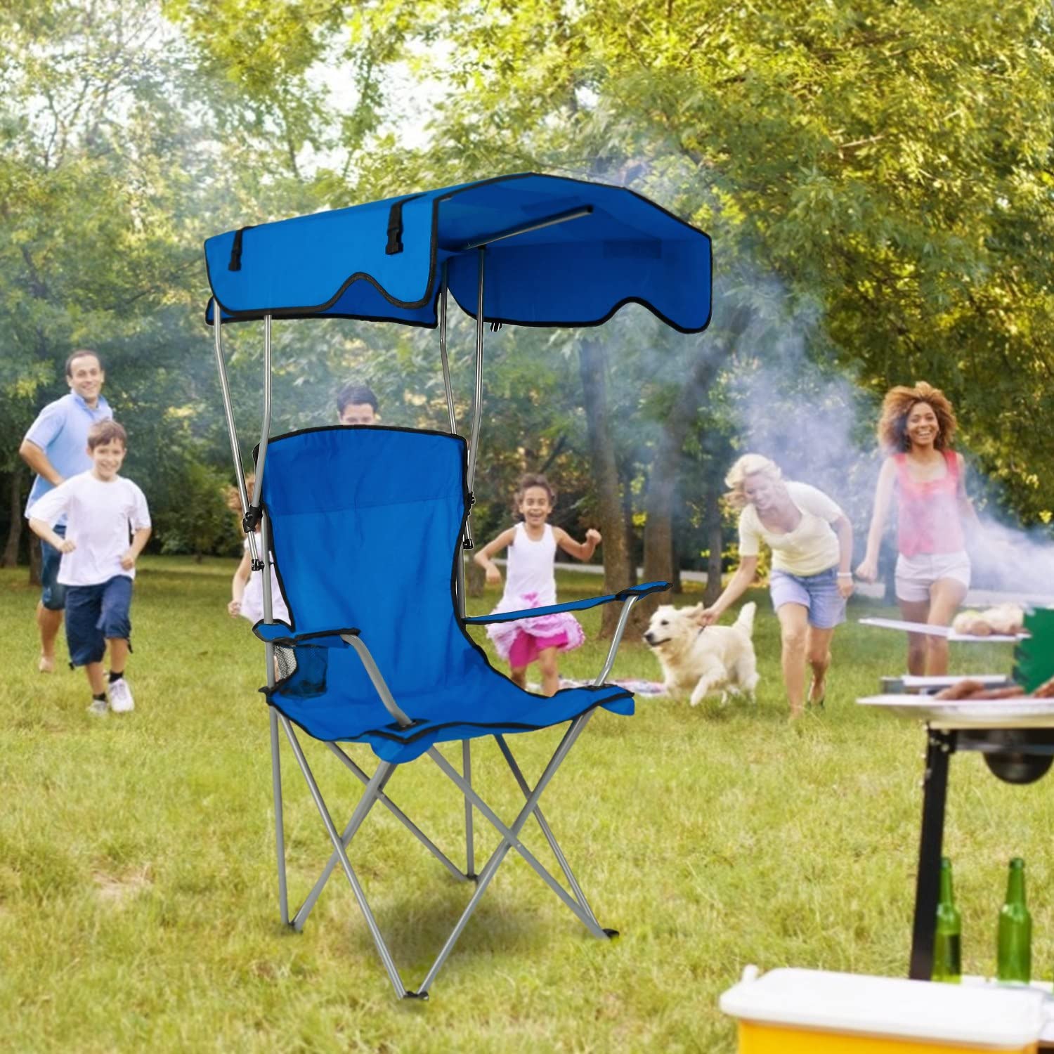 Moclever portable foldable chair fits in trunks for easy travel to outdoor events.