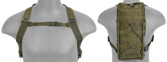 Modern Airsoft hydration pack close-up of Molle webbing for modular attachments.