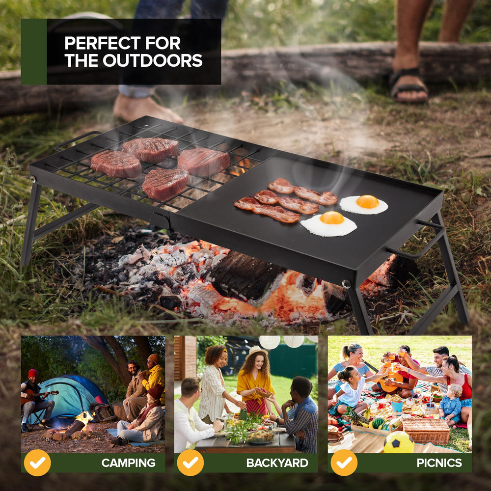 Modern Innovations burger and vegetables grilled on the 2-in-1 surface.