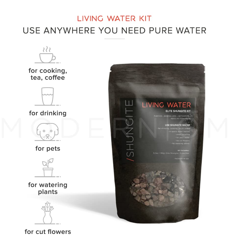Modern OM Elite Shungite gravel in pouch, preconditioned for immediate bottle use