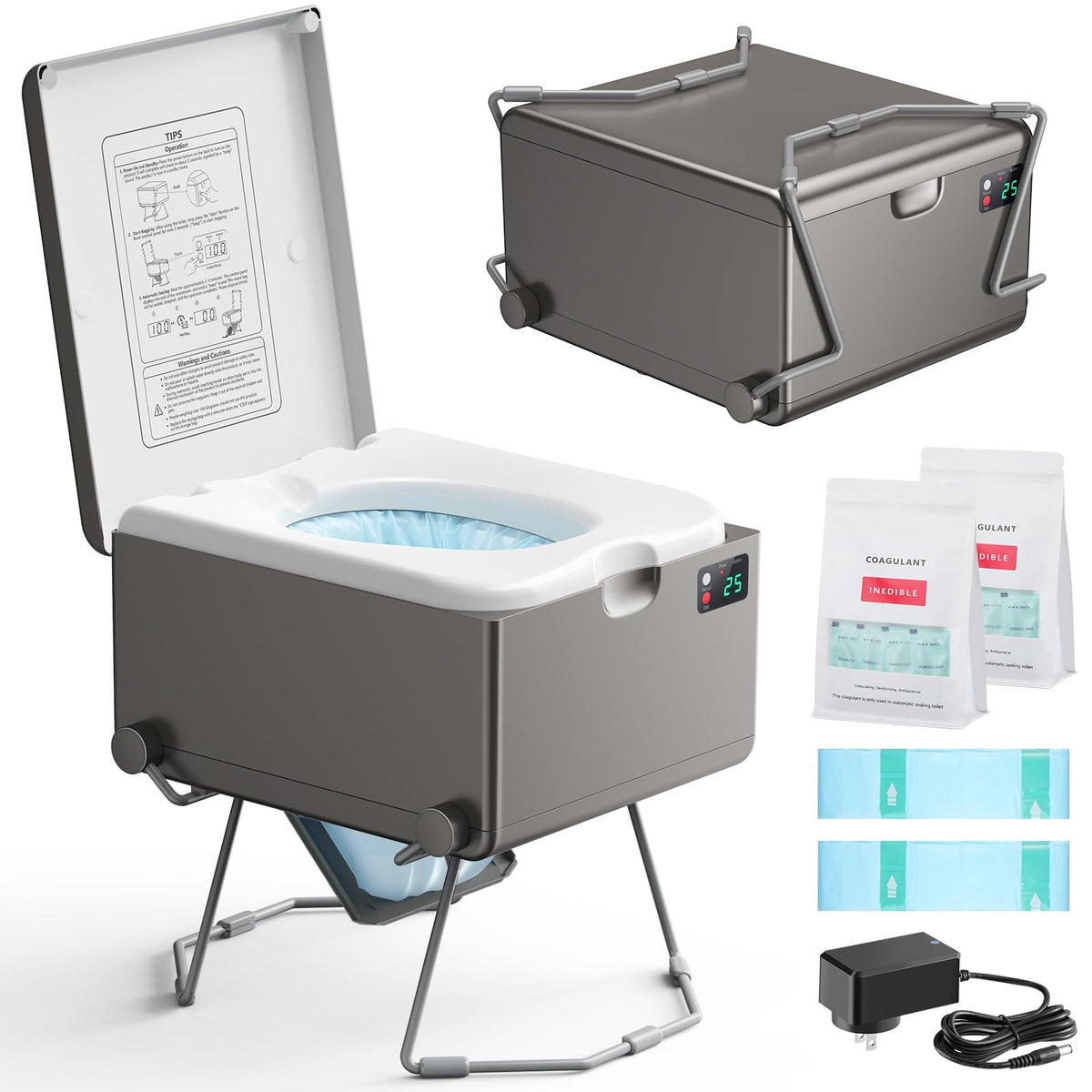 Modiwell Dry Flush Toilet front view demonstrates compact storage for RVs and boats.