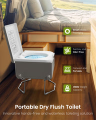 Modiwell Dry Flush Toilet side-compact highlights portable setup for off-grid trips.