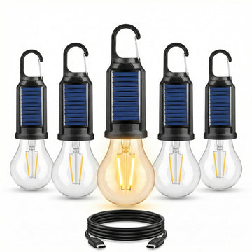 MODOAO solar LED camping light front view, versatile outdoor lantern for tents and trails.