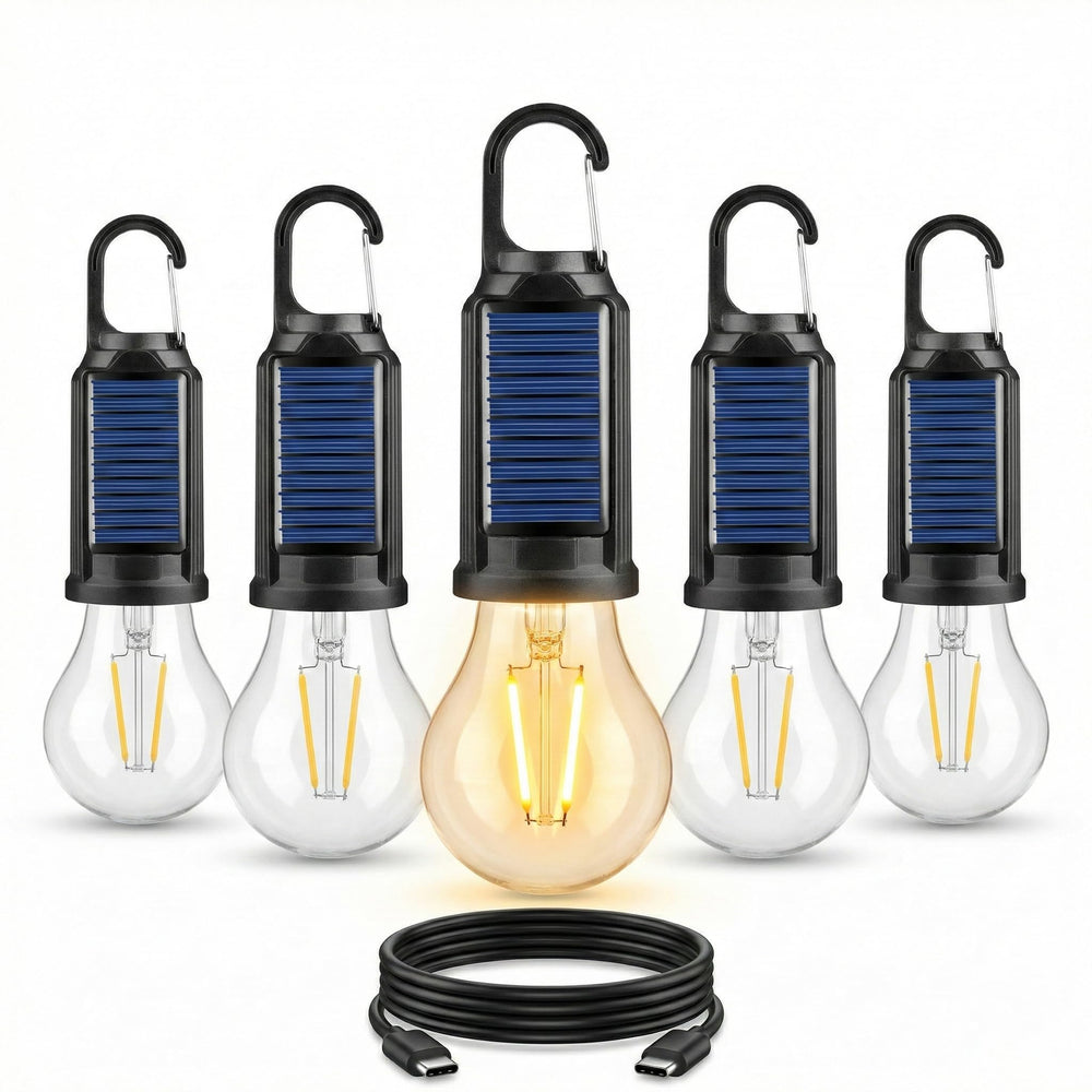 MODOAO solar LED camping light front view, versatile outdoor lantern for tents and trails.