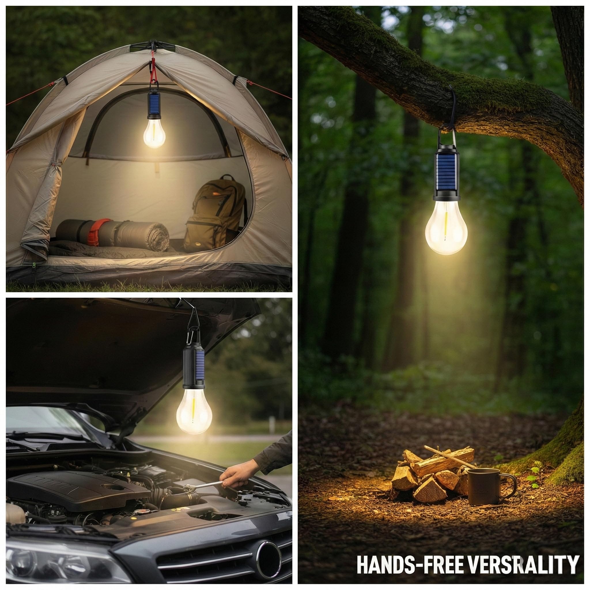 MODOAO Solar LED Camping Light solar-charge option powers evenings with daylight.