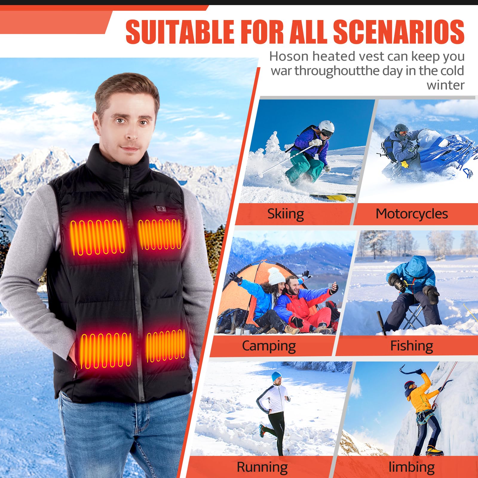 Moeput water-resistant heated vest as durable winter outerwear for outdoors.