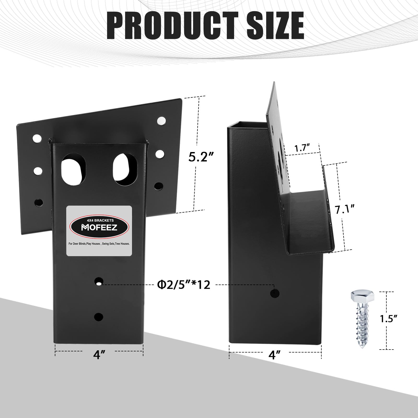 MOFEEZ elevator bracket drill-prep shows quick outdoor installation ready screws.