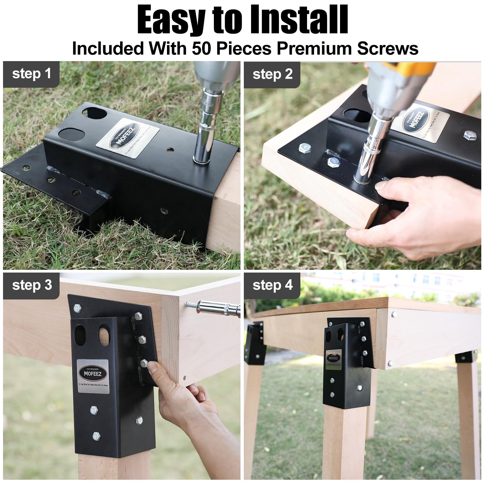MOFEEZ multi-use brackets fit blinds, treehouses, decks for versatile outdoor builds.