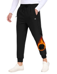 MoFiz men's hiking pants front view shows windproof silhouette and warm fleece lining.