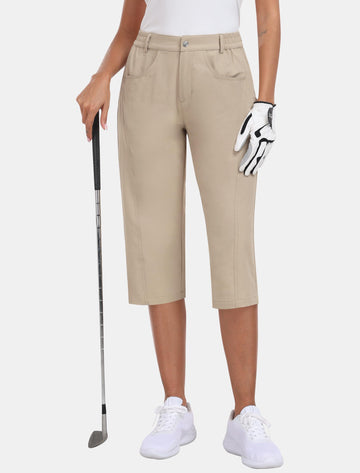 MoFiz women's capri pants back pocket detail with snap closures for cards
