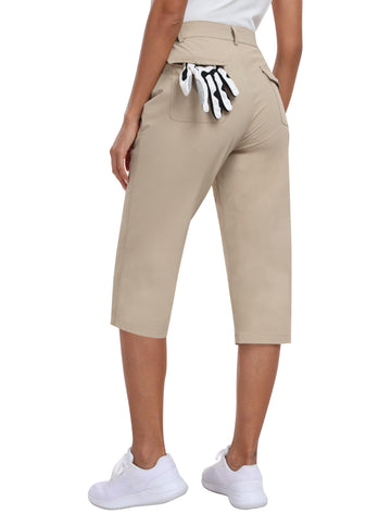 MoFiz women's capri pants front view with deep pockets for secure phone storage during hikes