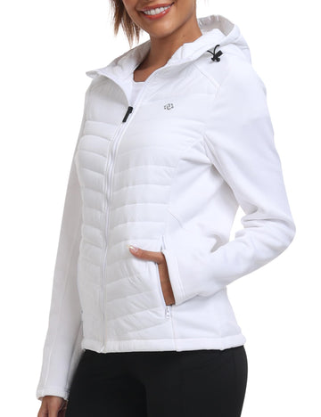 MoFiz women's lightweight warm jacket front view showing outdoor warmth and fit