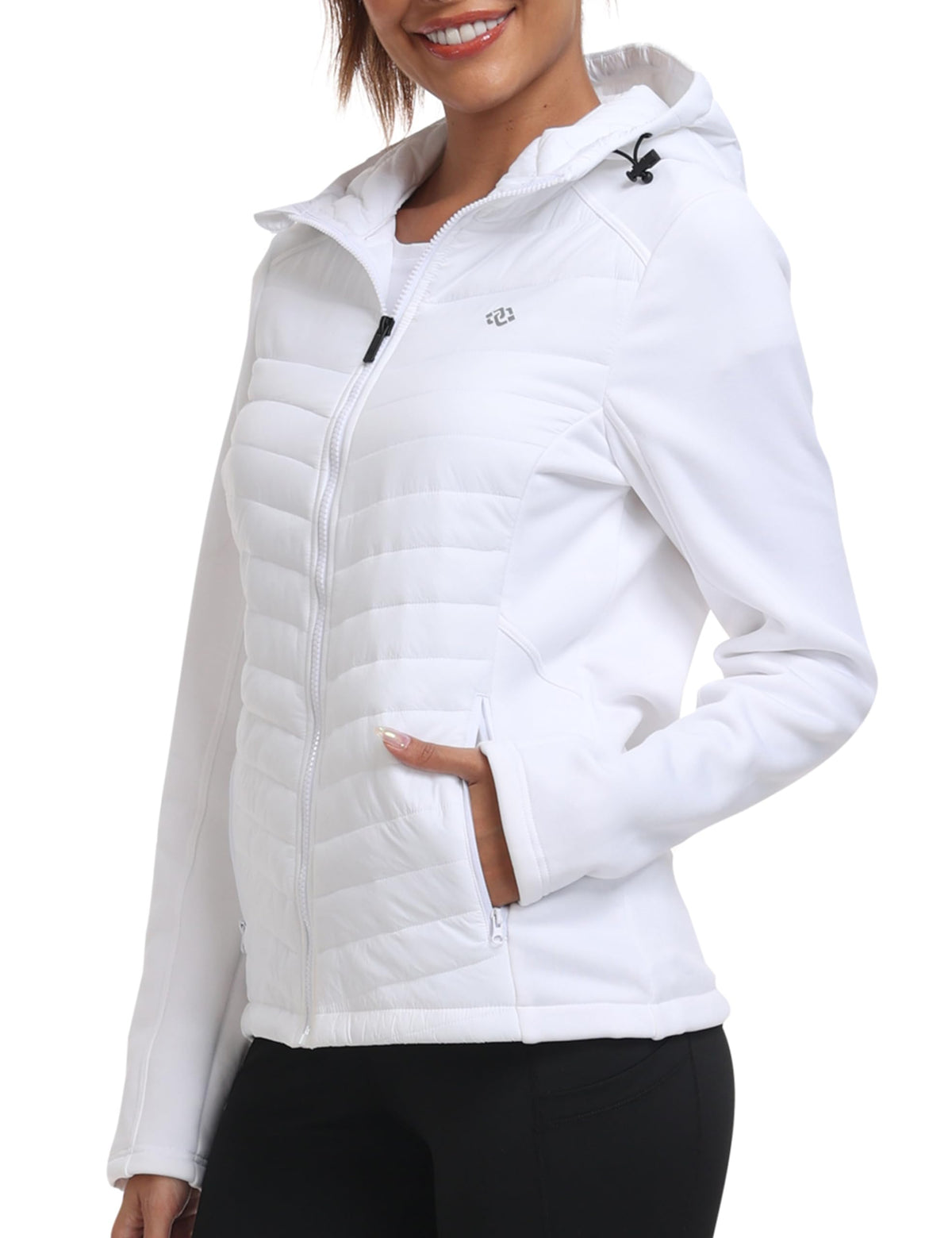 MoFiz women's lightweight warm jacket front view showing outdoor warmth and fit