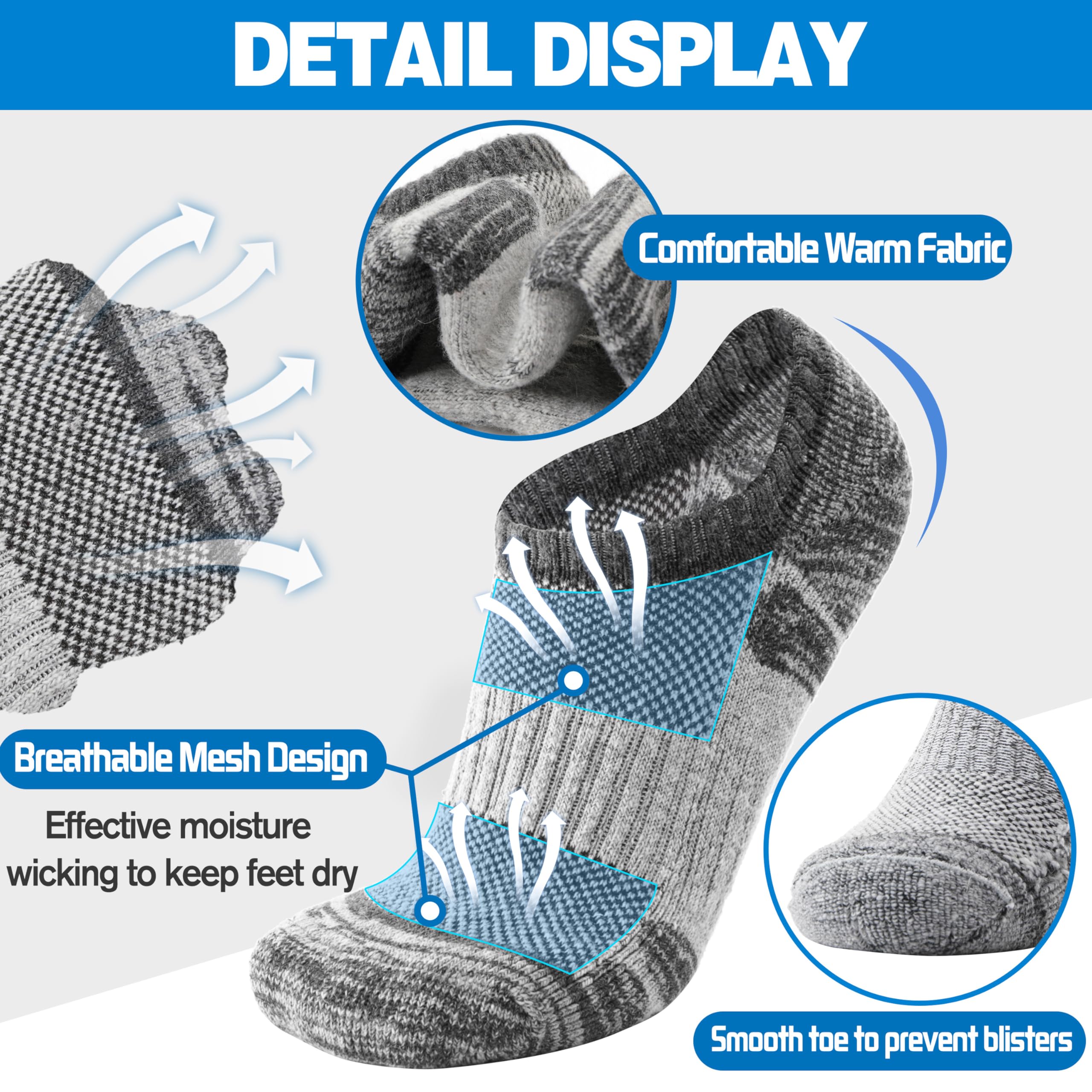 MOGGEI merino no-show socks reinforced-heel: reduces friction and blister risk