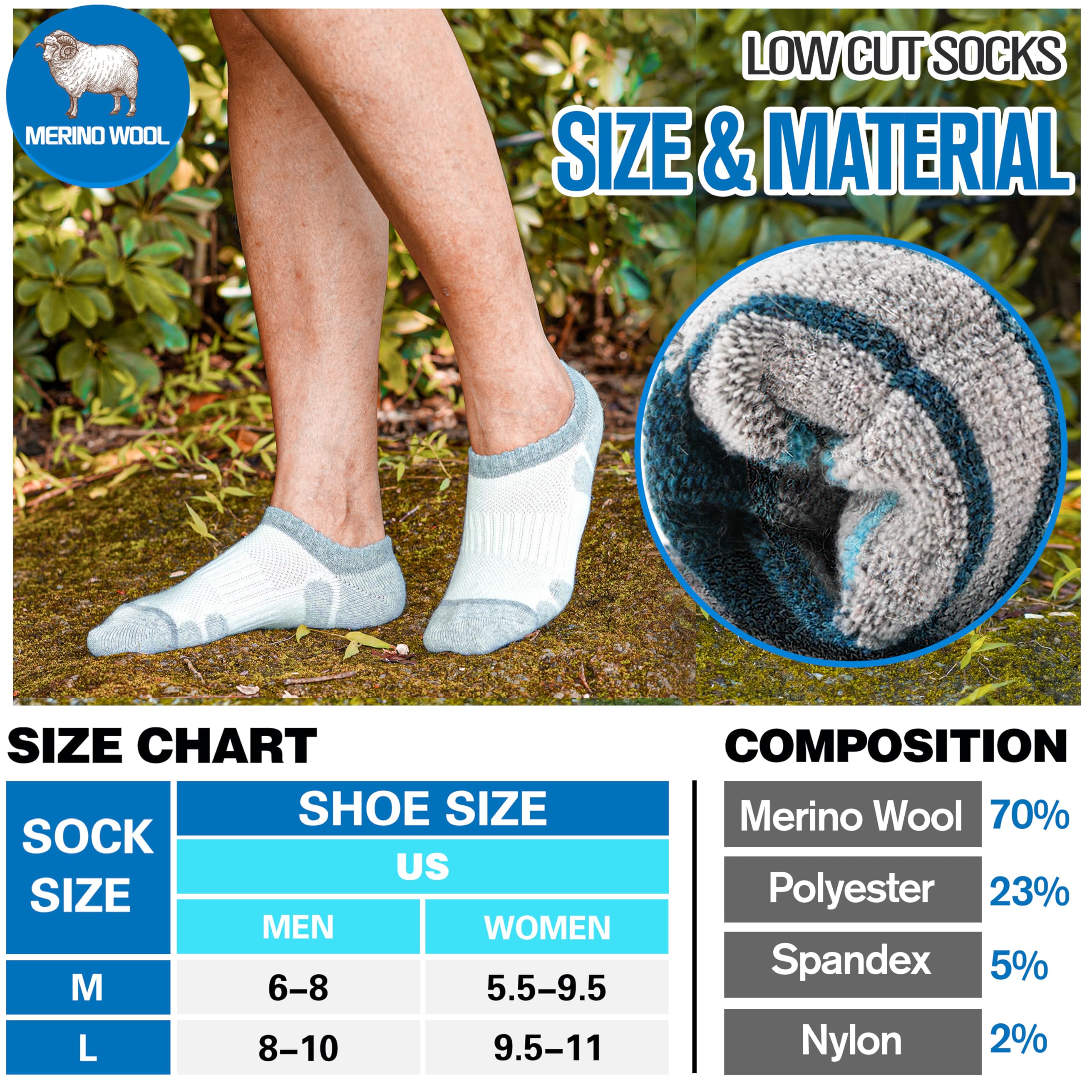 MOGGEI merino wool thermal ankle socks white inner warmth lining for cozy outdoor wear.