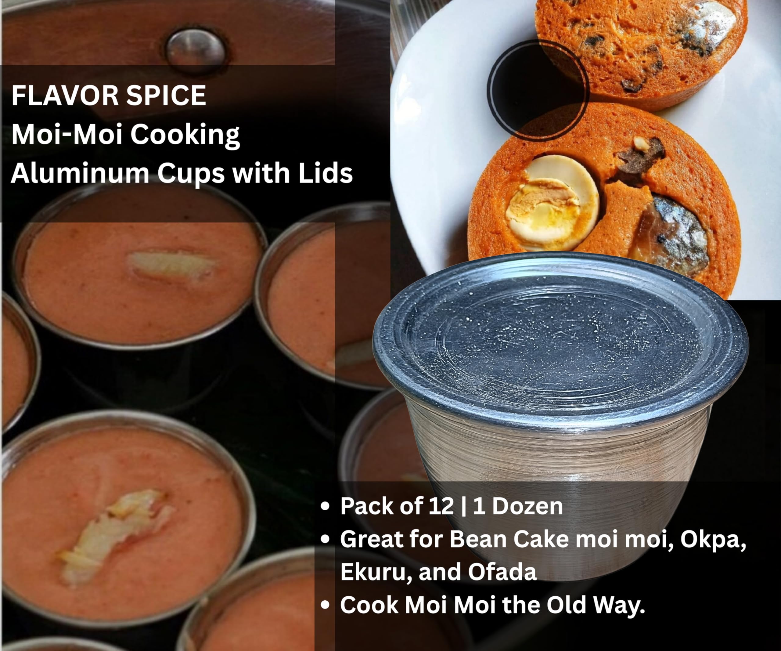 Moi Moi cups with lids for Okpa, Ekuru, and Ofada, sturdy molds and easy portions