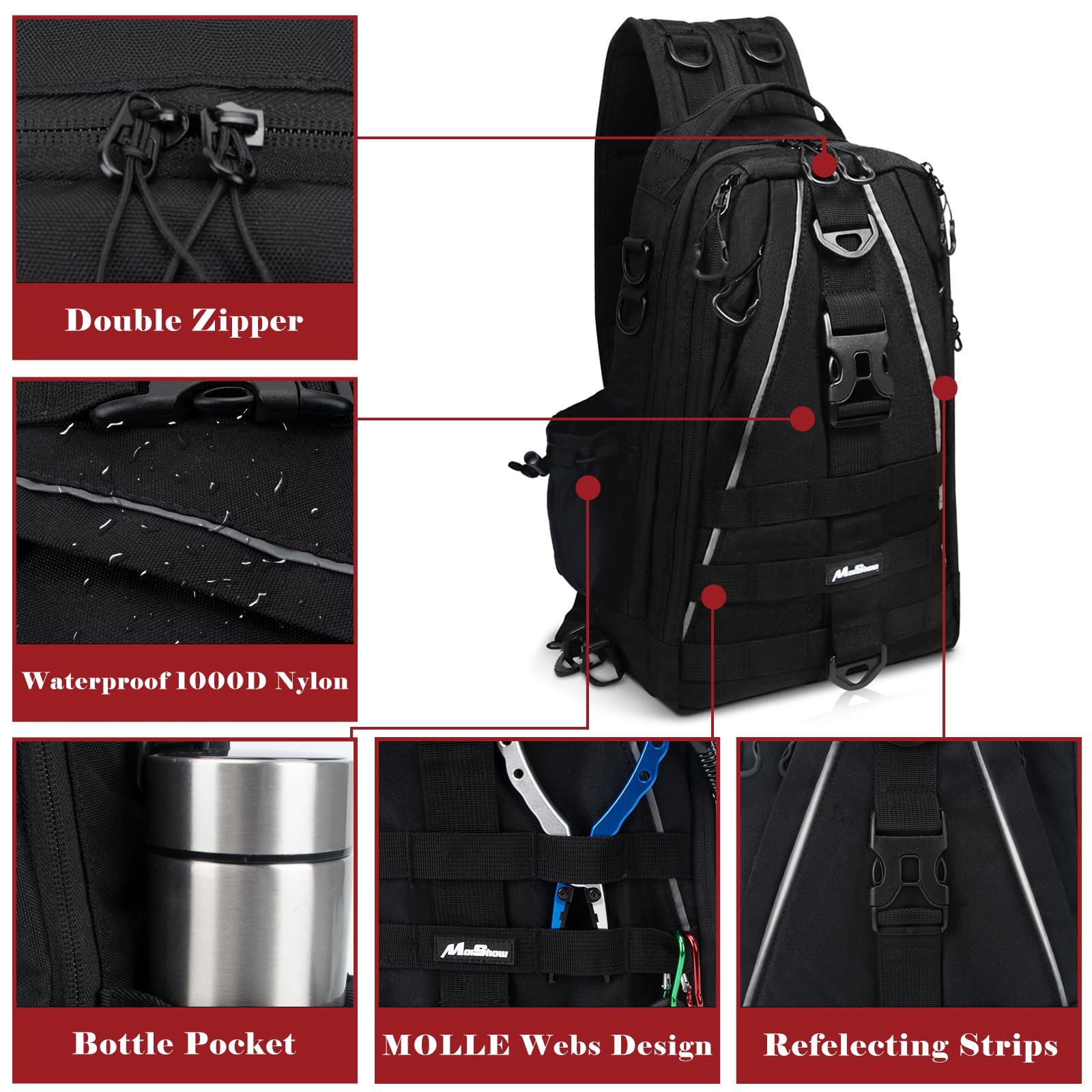 Main compartment of MoiShow bag with space for two 3700 tackle boxes