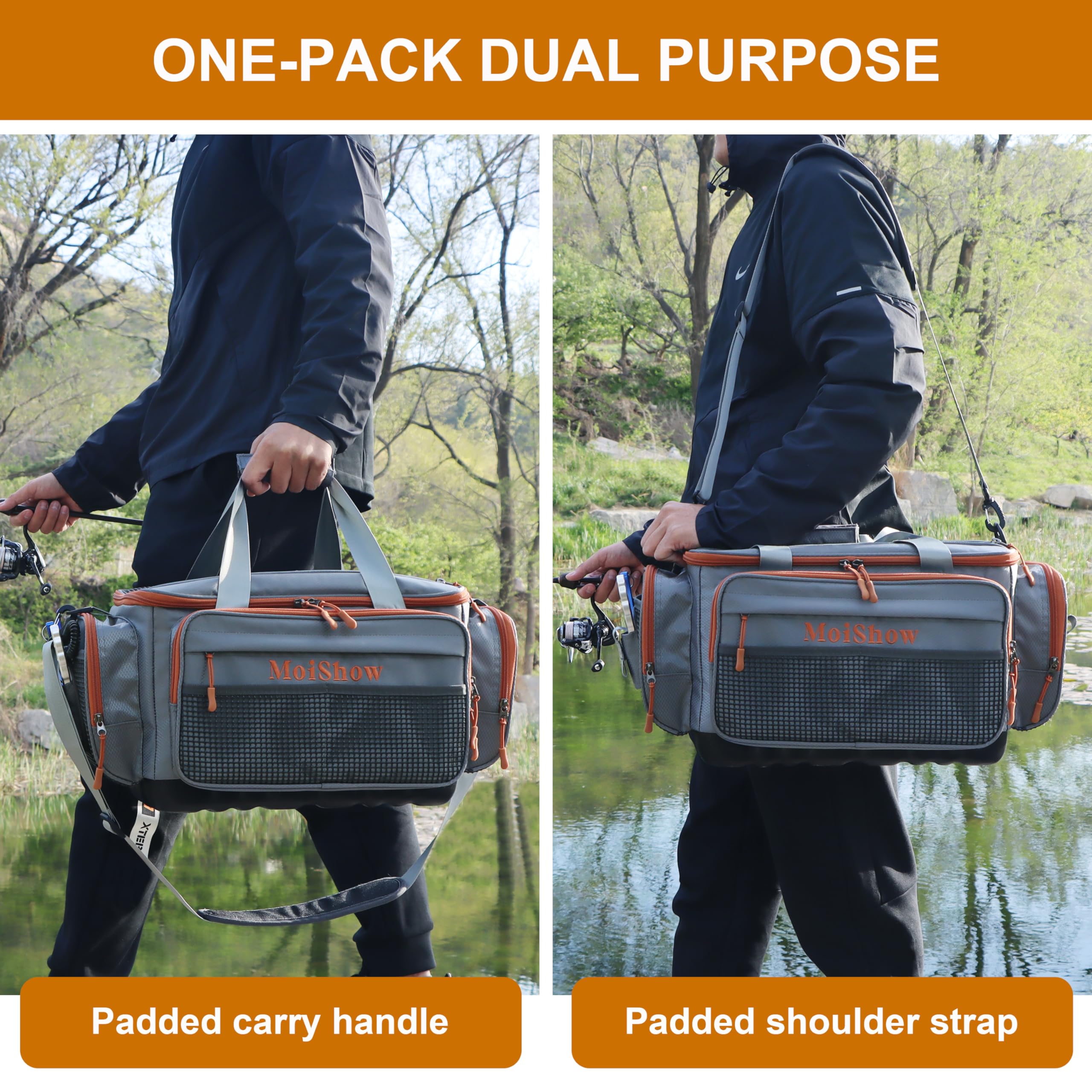 MoiShow grey multi-use design suits fishing, camping, and hunting.