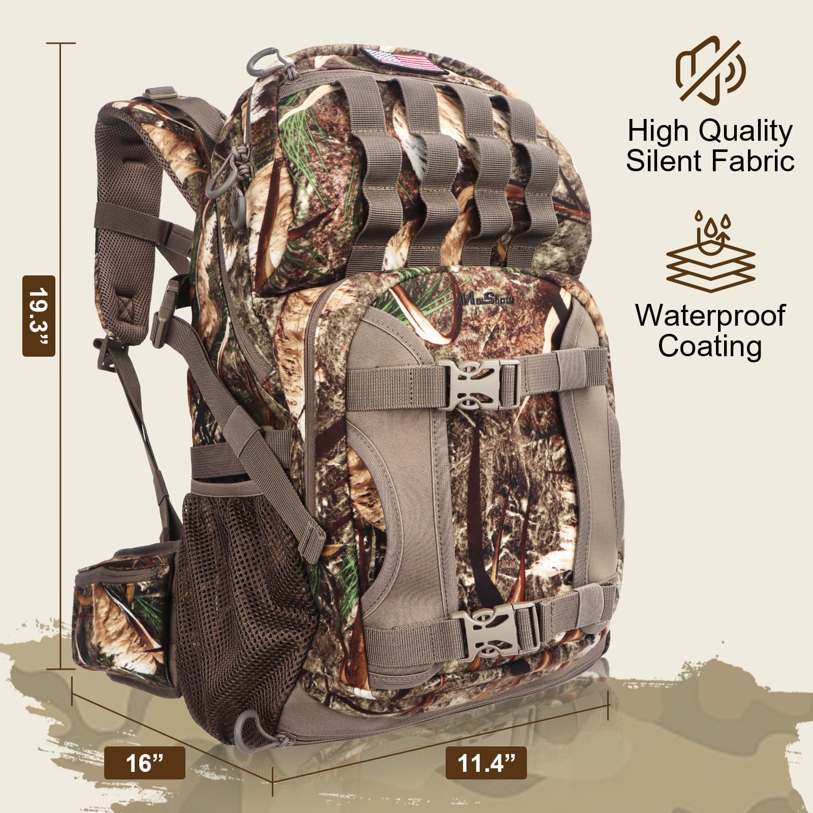 MoiShow camo pack featuring a padded compound bow carrier for most bow sizes